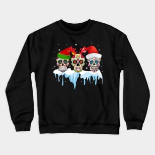 Christmas Three Mexican Flower Sugar Skull In Snow Xmas Crewneck Sweatshirt